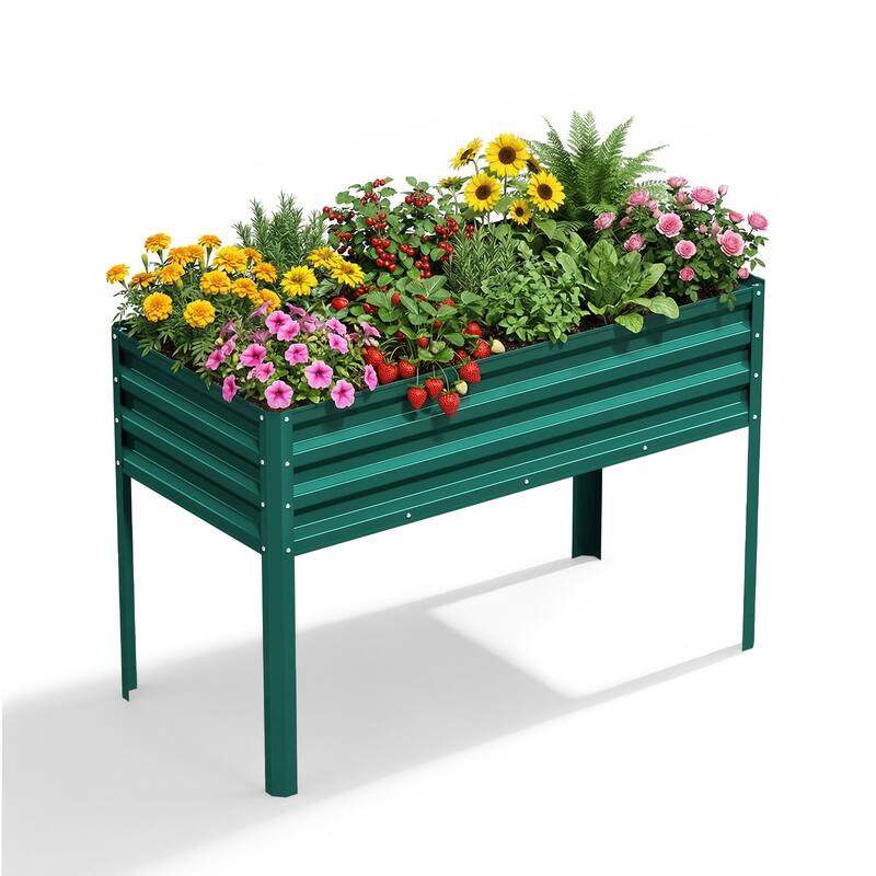 Meyreso 48" x 30" x 20" Galvanized Raised Garden Bed with Legs, Metal Elevated Planter Box, Rust-Resistant, Safety Edging