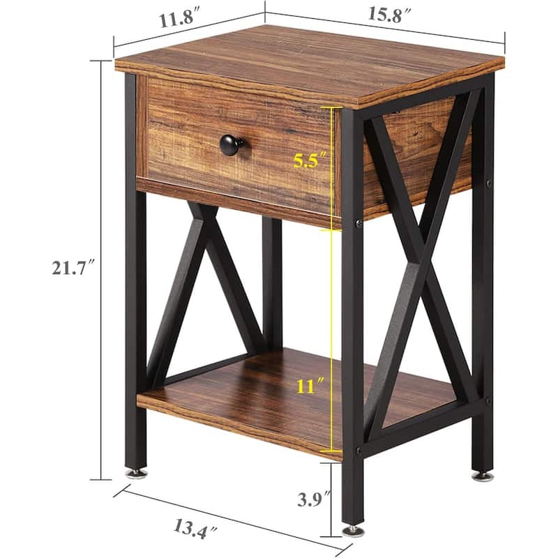 Modern 1-Drawert Nightstands X-Design with Storage Shelf, Set of 2 Nightstands