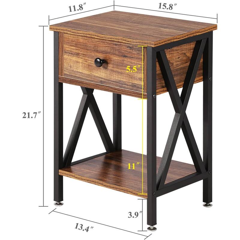 VECELO Mid Century Modern Nightstand with Storage Shelves, Set of 2 Nightstands, End Table/Side Table