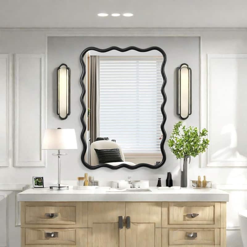 40" x 28" Solid Wood Wavy Rectangle Mirror