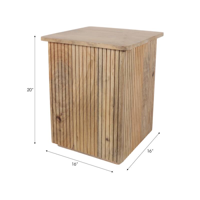 Mango Wood Slatted Panel Design Side Table - Brown, 20 in. - 20.0"