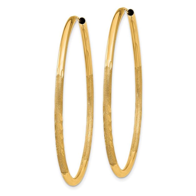 Curata 14k Yellow Gold Polished tube 2mm Satin Sparkle Cut Endless Hoop Earrings - 40x40mm Wide 2mm Thick
