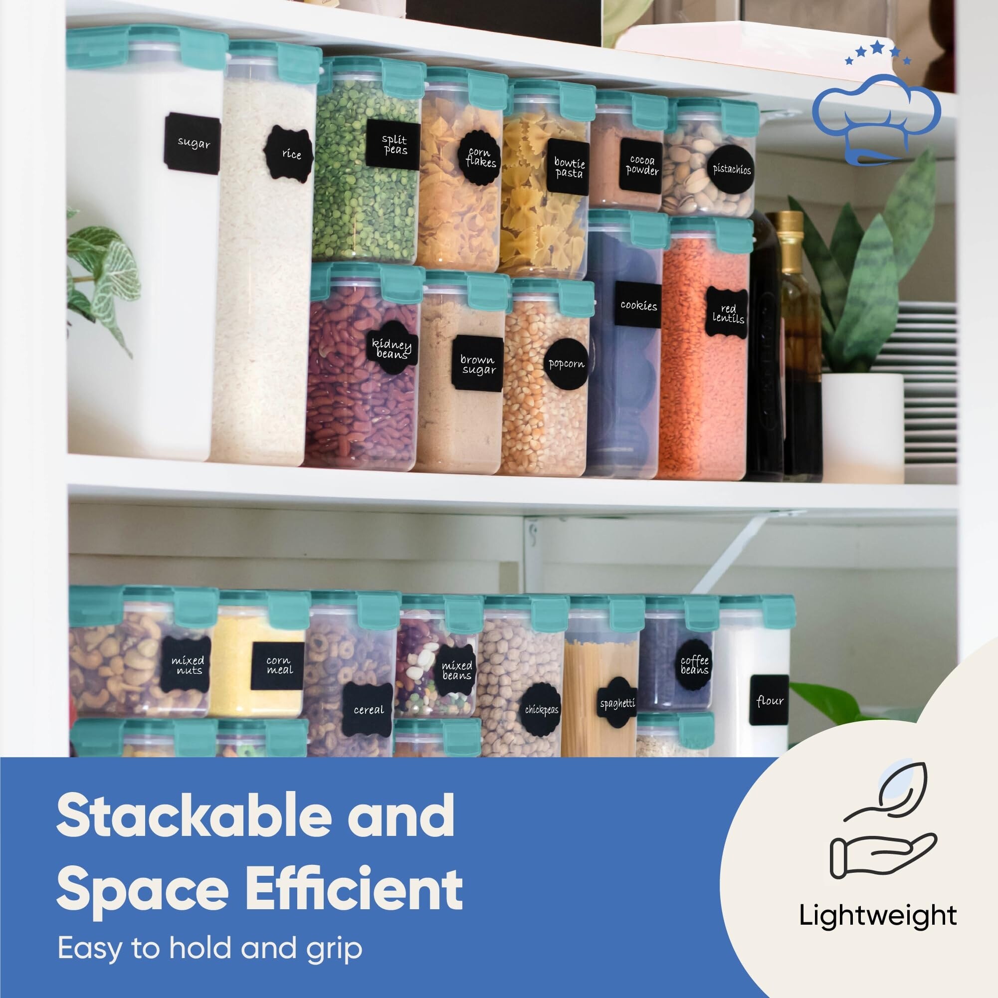 Airtight Food Storage Containers with Lids (24 P Teal) for Kitchen