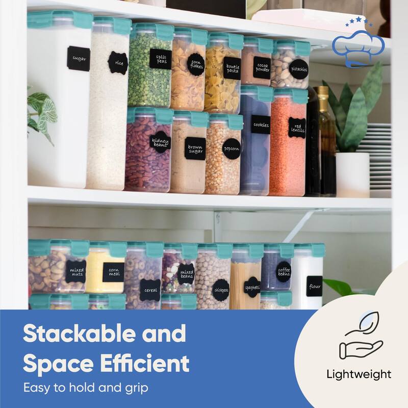 Airtight Food Storage Containers with Lids (24 P Teal) for Kitchen and Pantry Organization