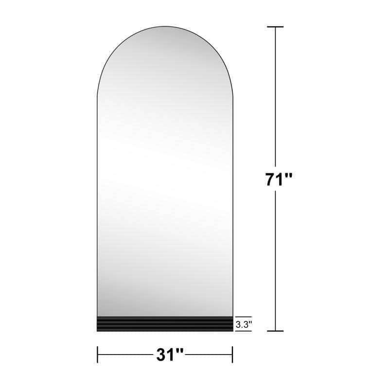 Full-Length Arched Wood Frame Wall Mirror with Striped Wooden Base in Black - 71"x31"