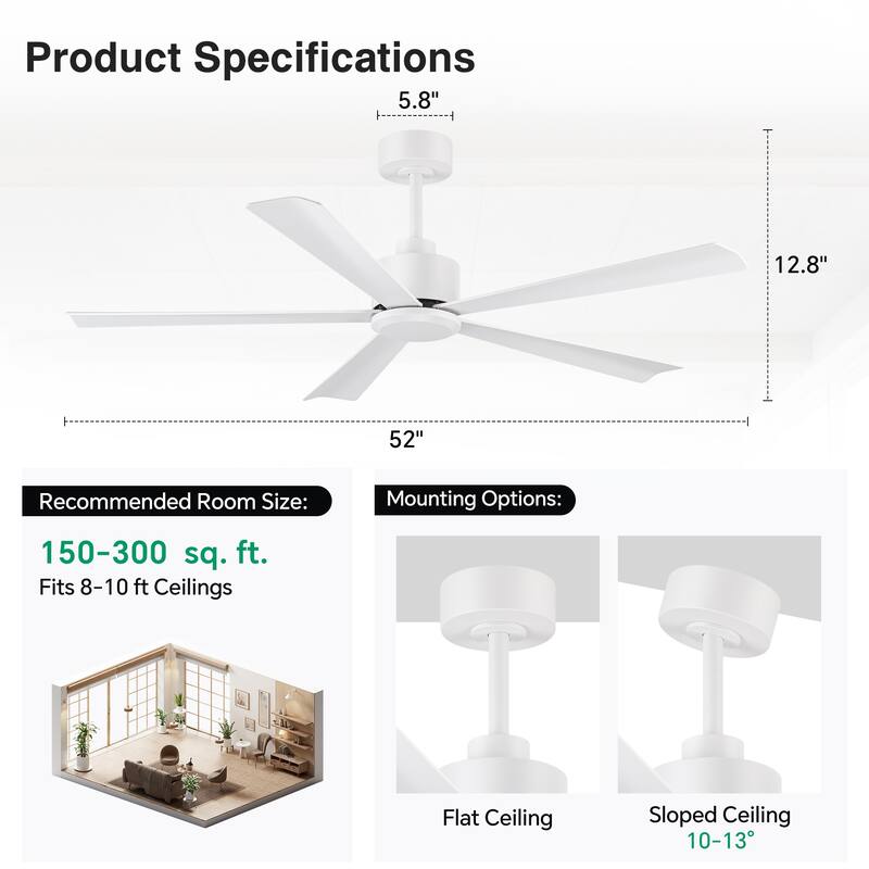 52-in Black/White Indoor Ceiling Fan and Remote (5-Blade)