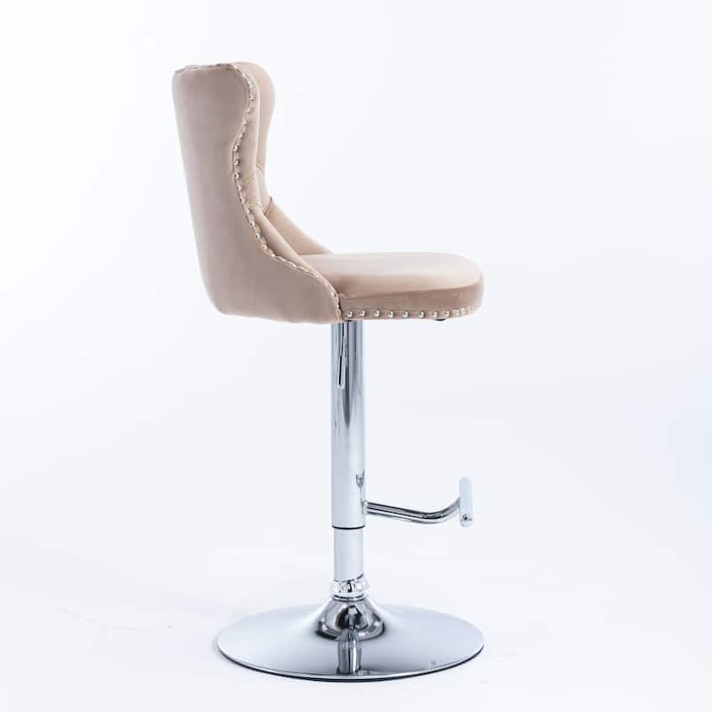 Swivel Velvet Barstools Adjusatble Seat Height from 25-33 Inch, Modern Upholstered Chrome base Bar Stools ,Set of 2