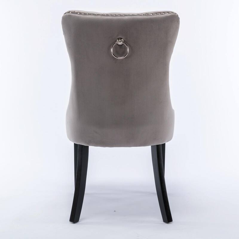Tufted Velvet Dining Chairs - Solid Wood - Golden Stainless Steel Legs - Nailhead Trim - Set of 2
