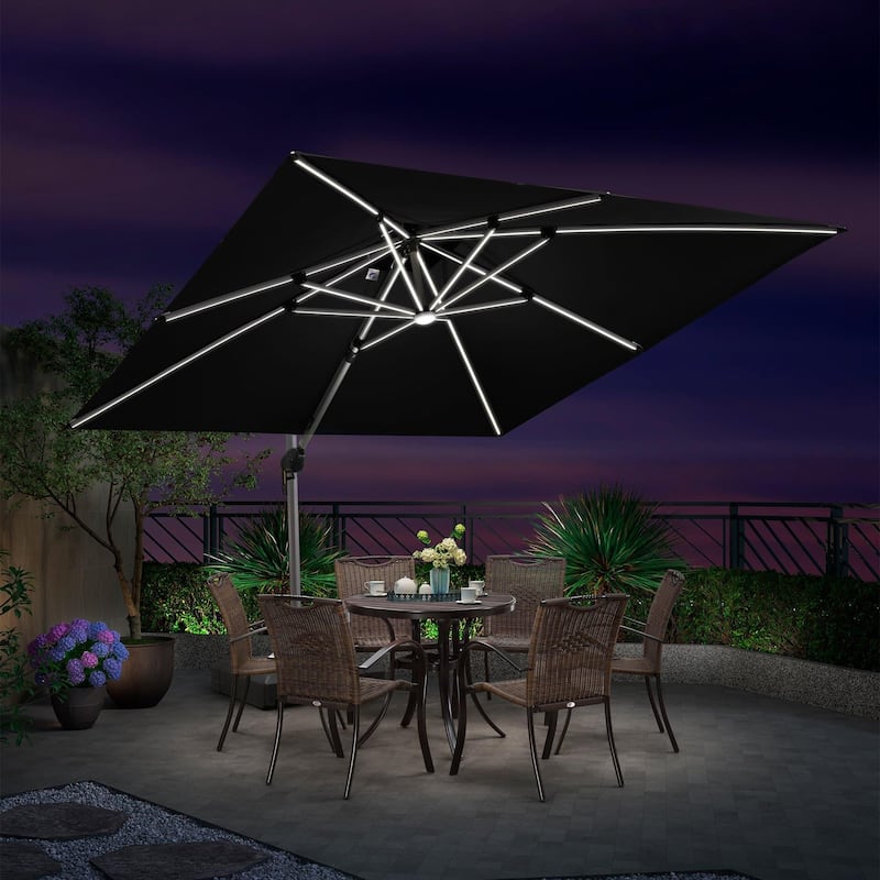 PURPLE LEAF 9/10/11 ft Square 09x12 ft Rectangle Double Top LED Patio Cantilever Umbrella with Base
