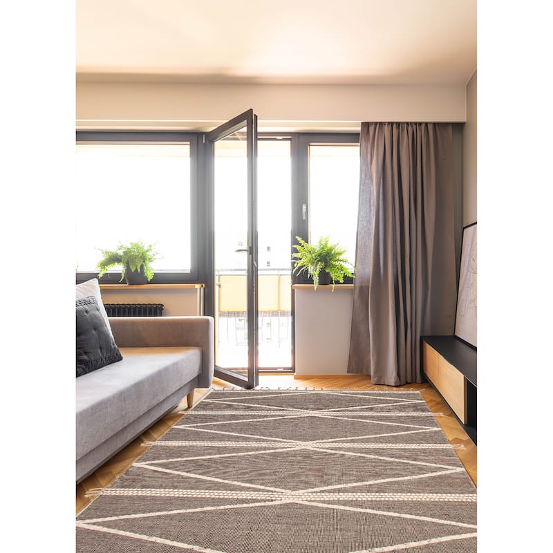ECARPETGALLERY Hand-knotted Tangier Black, Cream Wool Rug - 9'1 x 12'3