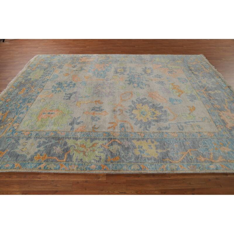 Oushak Indian Area Rug Handmade Transitional Grey Wool Carpet - 8'0"x 9'11"