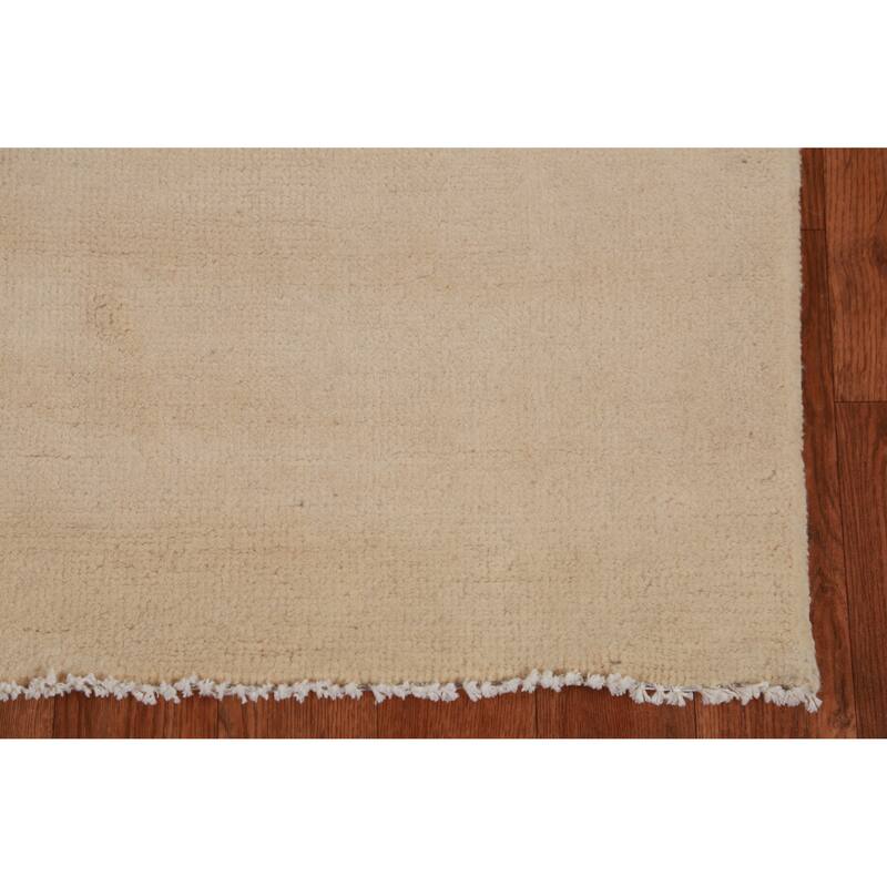Hand Knotted Oriental 100% Wool Carpet Modern Solid Beige & Ivories Gabbeh Runner Rug - 10' 0'' X 3' 1''