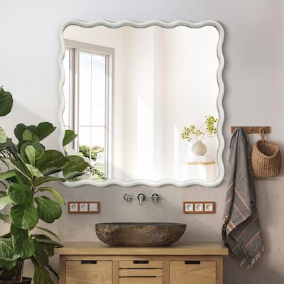 36 in. W x 36 in. H Square Wood Framed Wavy Wall Mirror