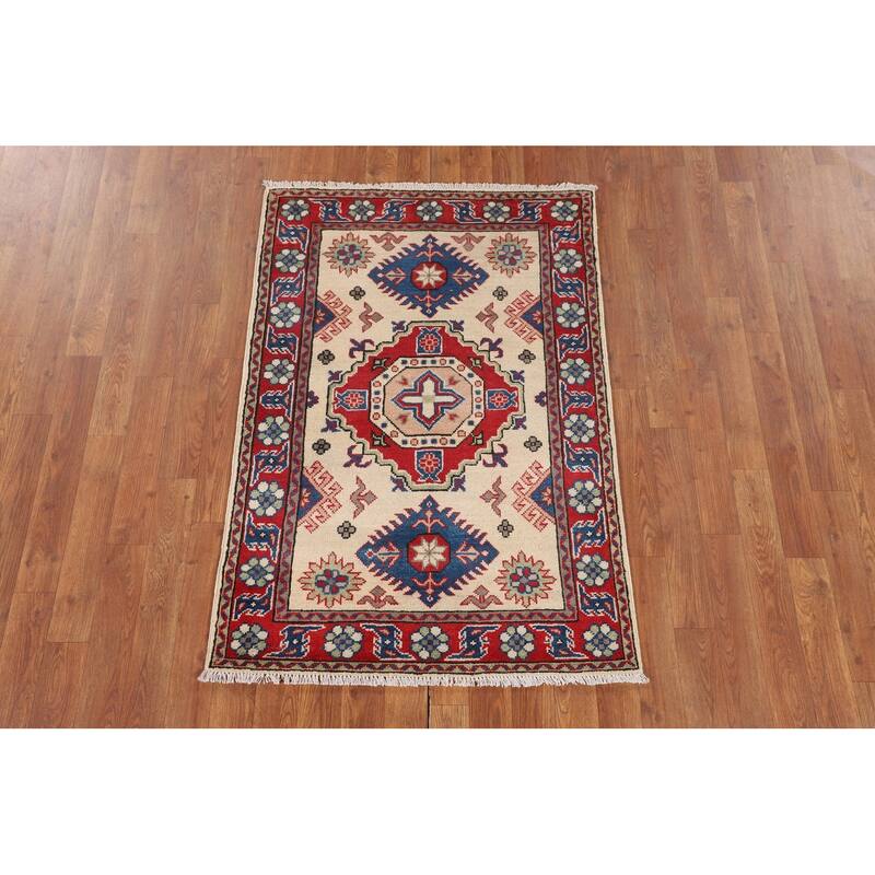 Ivory Kazak Accent Rug Hand-Knotted Wool Carpet - 2'9" x 4'0"