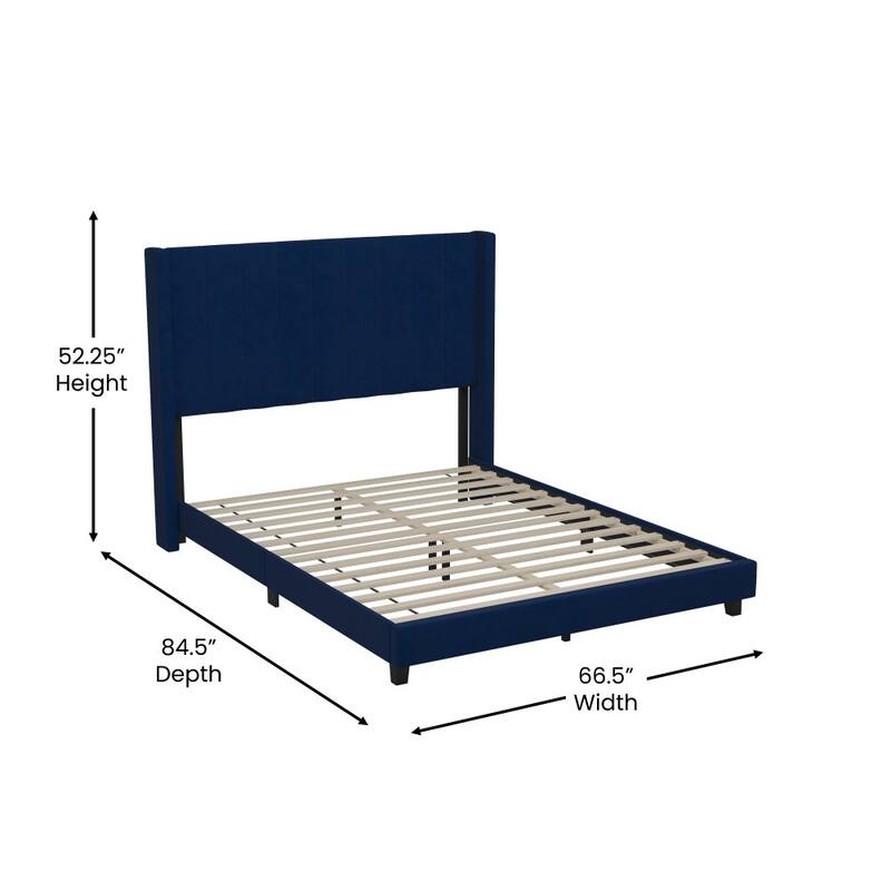 Upholstered Platform Bed with Wingback Headboard