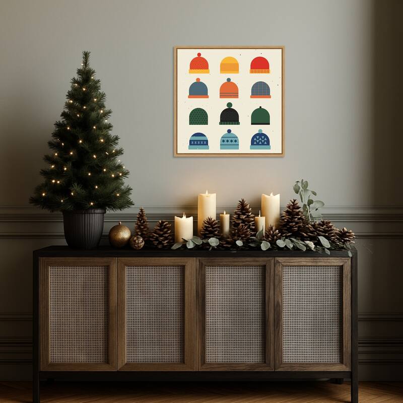 Hats by Vision Grasp Art (22 x 22 in.), Framed Canvas Wall Art Print - Sylvie Natural