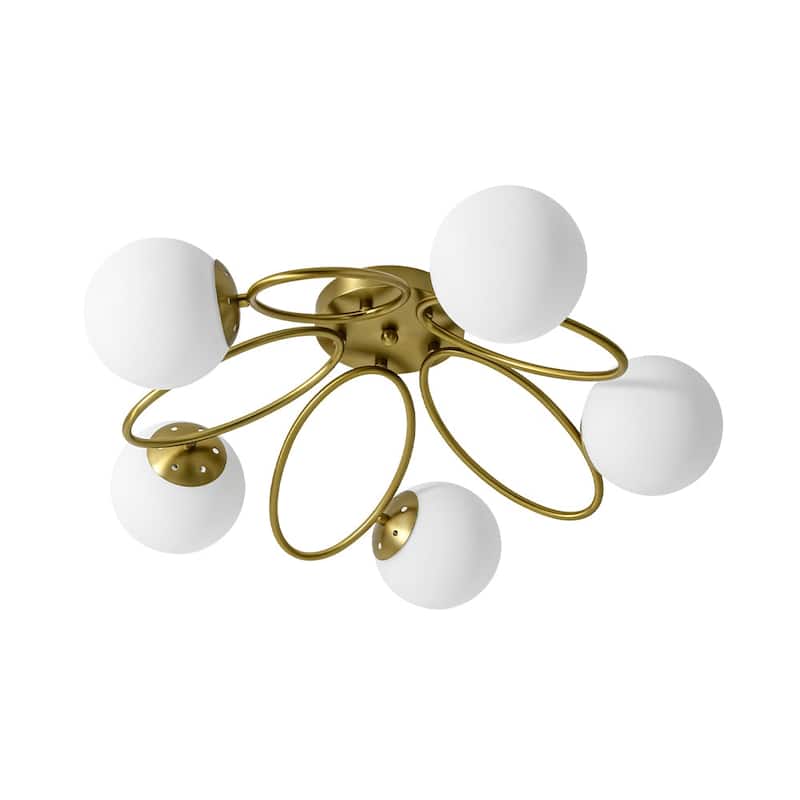 Modern 5-Light Opal Glass Ring Metal Semi Flush Mount Ceiling Light