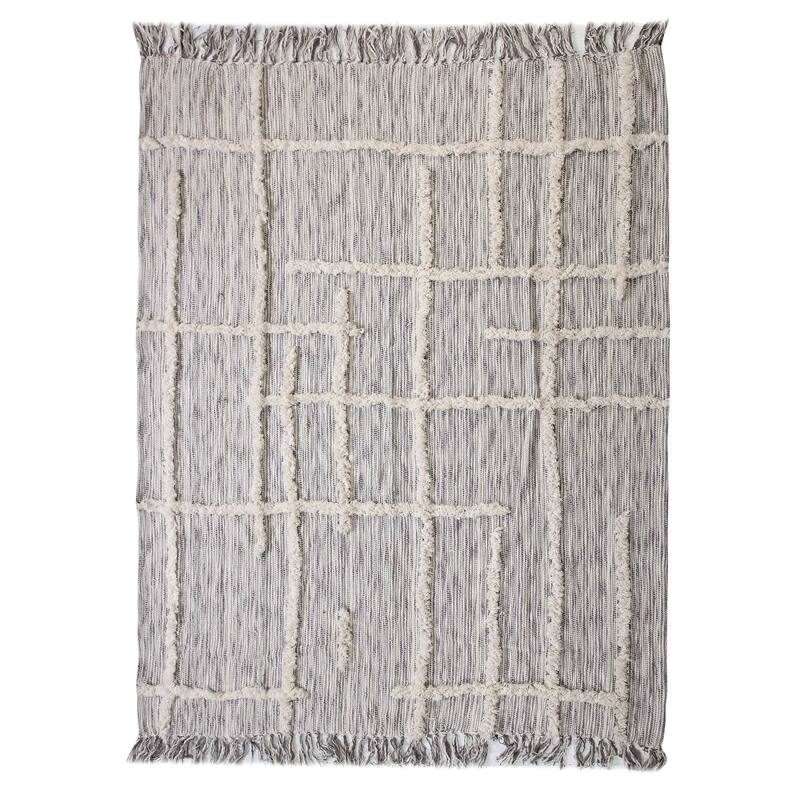 60" X 50" Gray Woven Cotton Striped Throw Blanket with Fringe