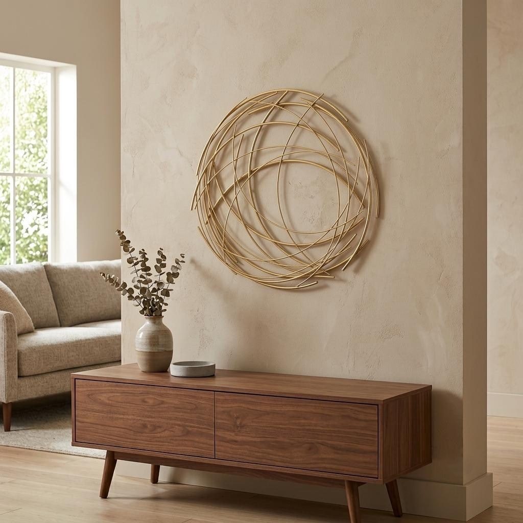 Denine Metal Gold Large Abstract Round Wall Art