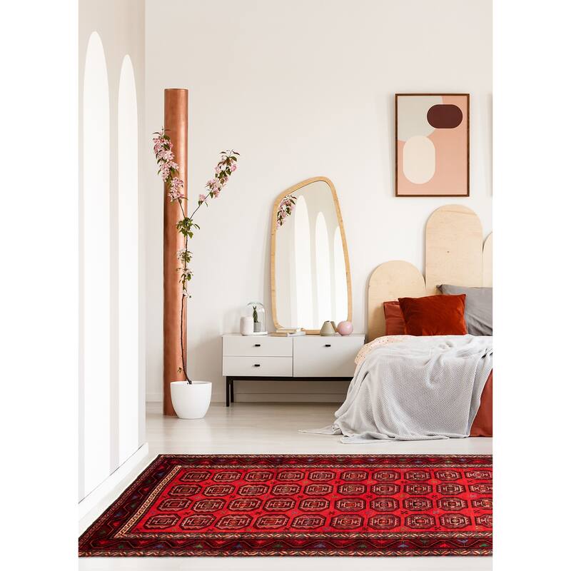 Hand-knotted Authentic Turkish Red Wool Rug - 5'4" x 10'2"/5'4 x 10'2