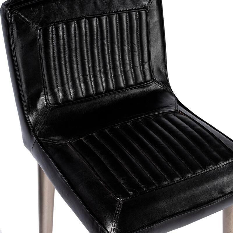 Maxwell 32 in. Seat Height Leather and Iron Bar Height Stool with Back