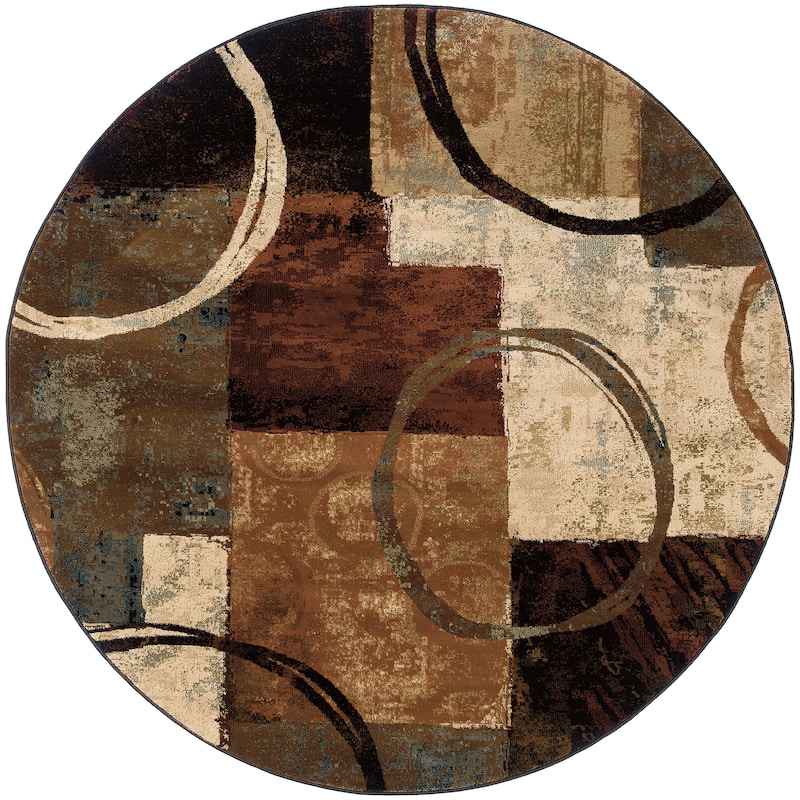 Style Haven Blocks and Rings Brown/ Black Area Rug - 7'8"x 7'8"