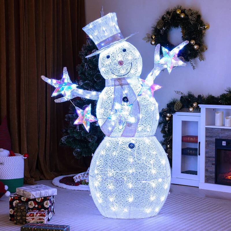 Gymax 5 FT Lighted Snowman w/Hat Scarf & Stars Zip Ties & Ground - overstock.com/bedbathandbeyond.com