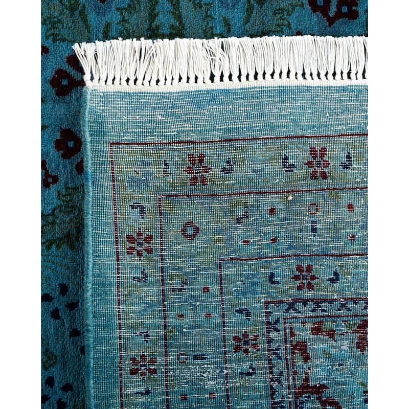 Overton Hand Knotted Wool Vintage Inspired Modern Contemporary Overdyed Blue Area Rug - 9' 2" x 17' 8"