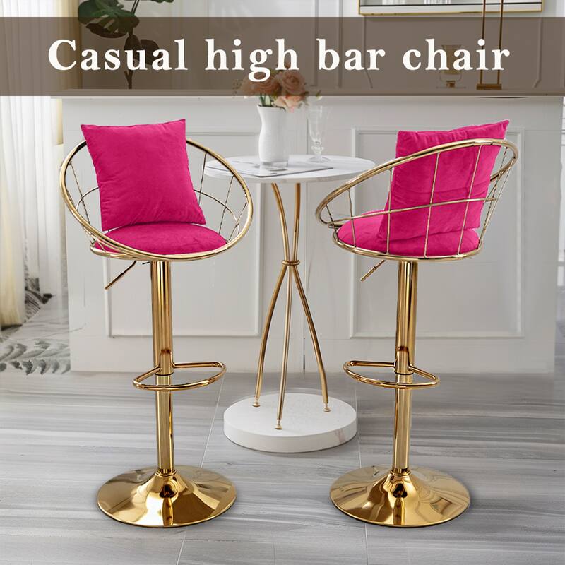 Set of 2 Velvet Bar Chair with Gold Plated Adjustable Height and 360 Degree Rotation