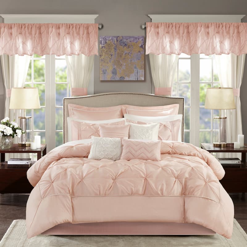 Madison Park Essentials Loretta 24-Piece Room in a Bag with Window Panels and Sheet Set - Blush - King