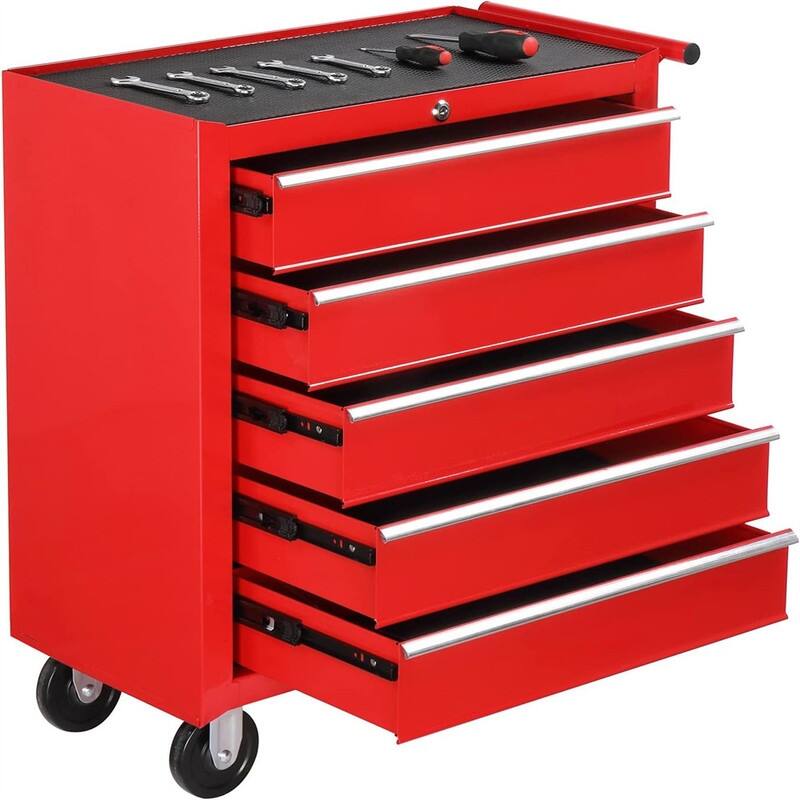5-Drawer Rolling Tool Chest w/Lock & Key - 24.41 In. W X 31.1 In. H X 12.99 In. D