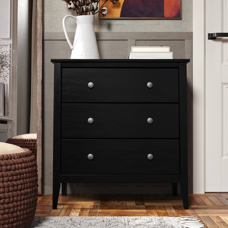 Jela Solid Wood 3 Drawer Dresser - Black
