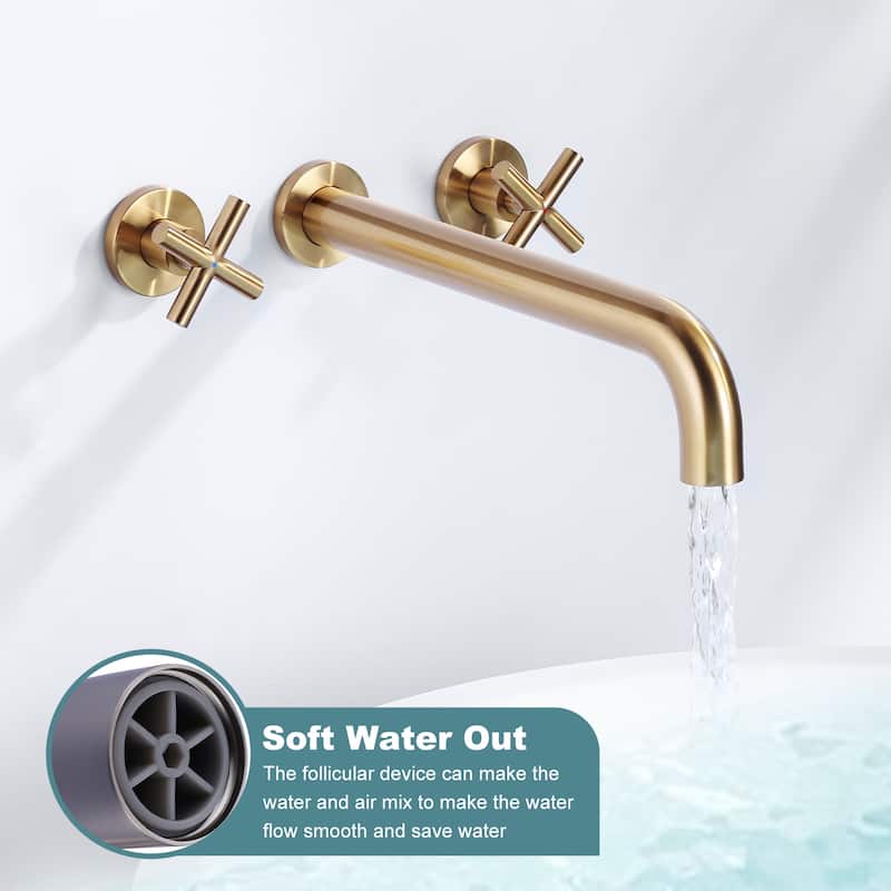 WOWOW Modern Cross-Style Dual-Handle Wall-Mounted Bathtub Faucet