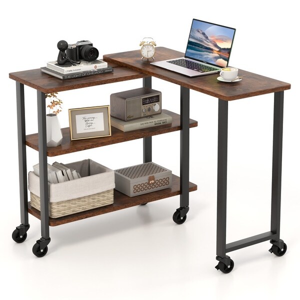 360° Rotating Sofa Side Table with Storage Shelves and