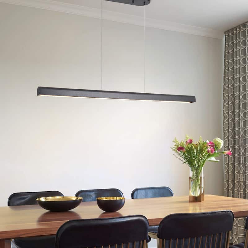 Starsky 1-Light Farmhouse Rustic Wooden Linear Pendant Integrated LED 3000K Kitchen Island Lights