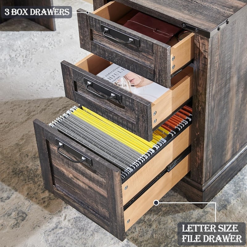 Farmhouse L Shaped Desk with Hutch, Wood Desk with Charging Station