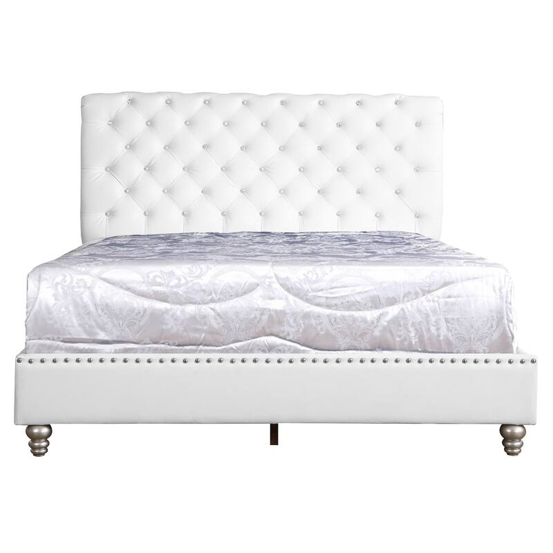 Seaside Style Tufted Upholstered Full Bed - Deep Button Headboard, Wood Feet, 58"x82"x48"