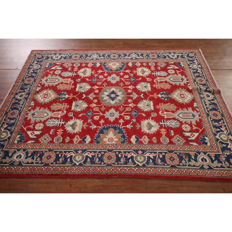 Red Oriental Kazak Area Rug Hand-Knotted Wool Carpet - 5'1" x 6'7"