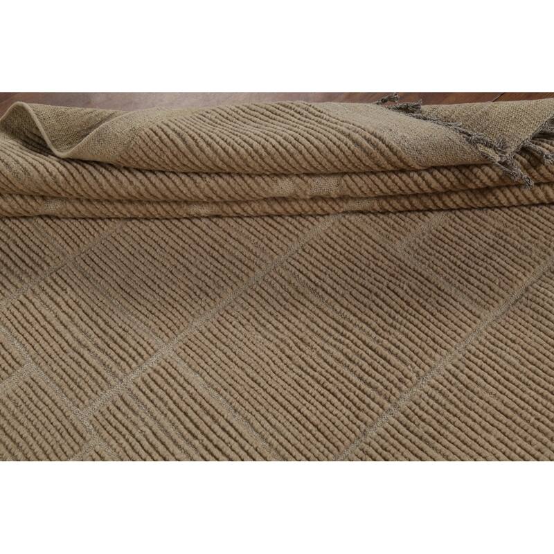 Hand Knotted Oriental 100% Wool Carpet Modern All-Over Beige & Ivories Moroccan Area Rug - 12' 2'' X 9' 0''