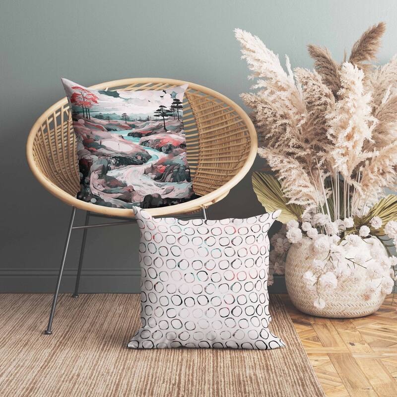Mountain Vista Indoor/Outdoor Reversible Throw Pillow Pink and Green