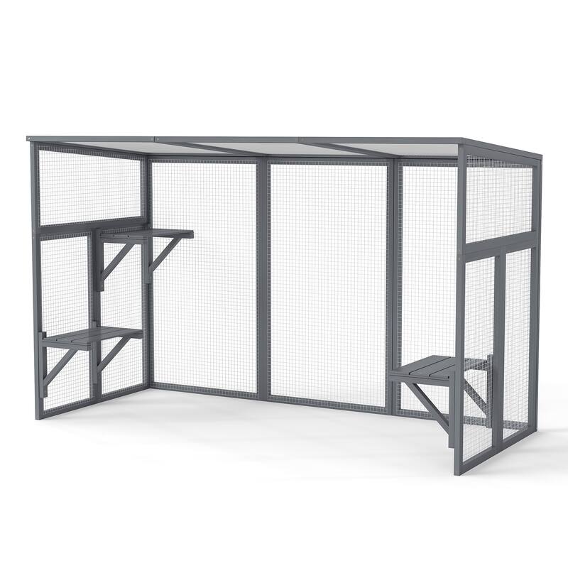 Outdoor Cat Catio House, Outdoor Wood Cat Enclosure with Sun Sheet Roof, Cat Cage Playpen with 3 Platforms & Lockable Doors