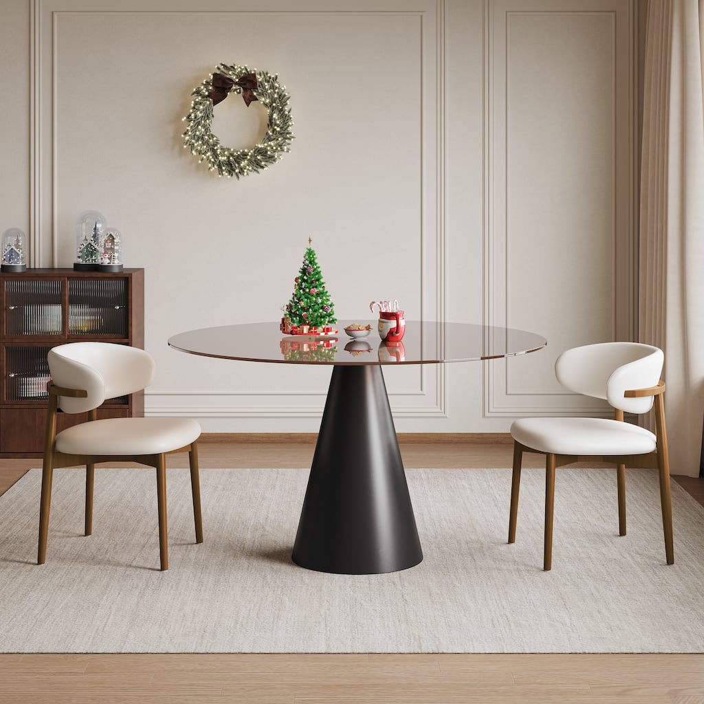 3 Piece Dining Set Round Glass Top Table Carbon Steel Base 4 Chairs for Small Spaces