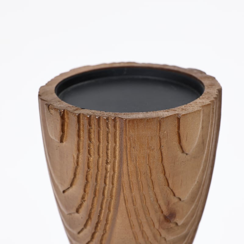 3-Piece Pine Wood with Rattan Pillar Candle Holder Set - 11" H x 4" W x 4" D