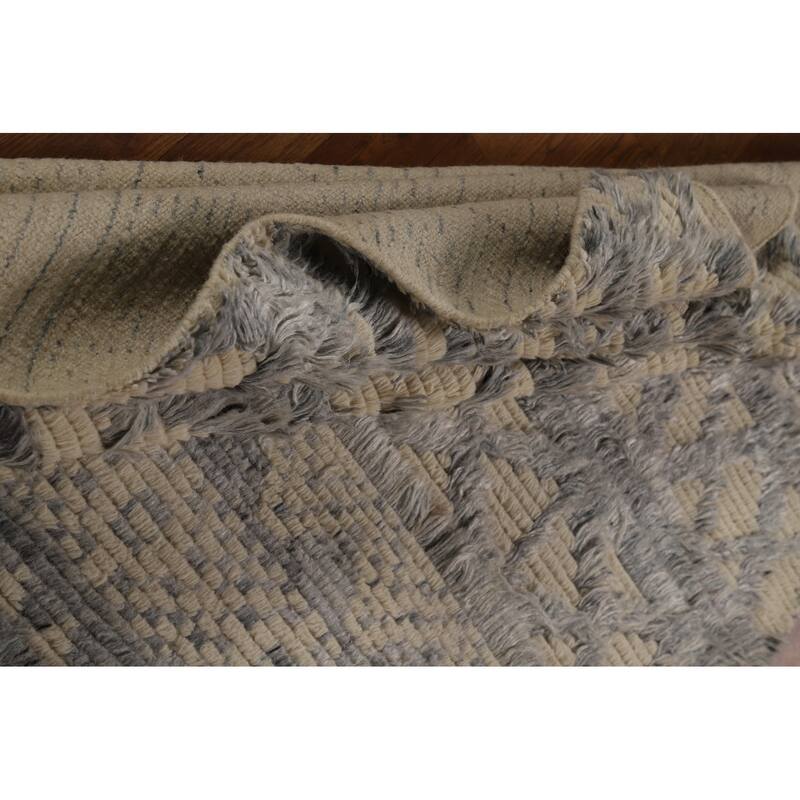 Beige & Gray Moroccan Shaggy Oriental Area Rug Handmade Wool Carpet - 4'11" x 7'8"