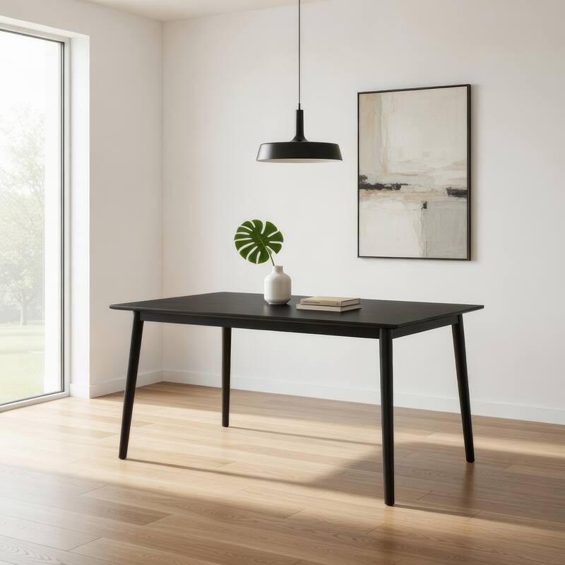 Baylee Rectangular Dining Table, Straight Legs, 60 Inch Black Wood Top