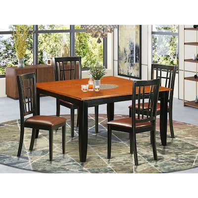 HomeStock 5-Piece Square Black and Cherry Finish Solid Wood Top Dining Table with 4 Chairs with Lattice Back