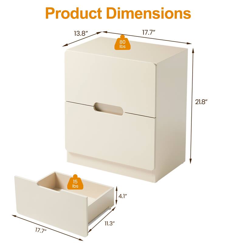 Handless Nightstand with 2 Drawers