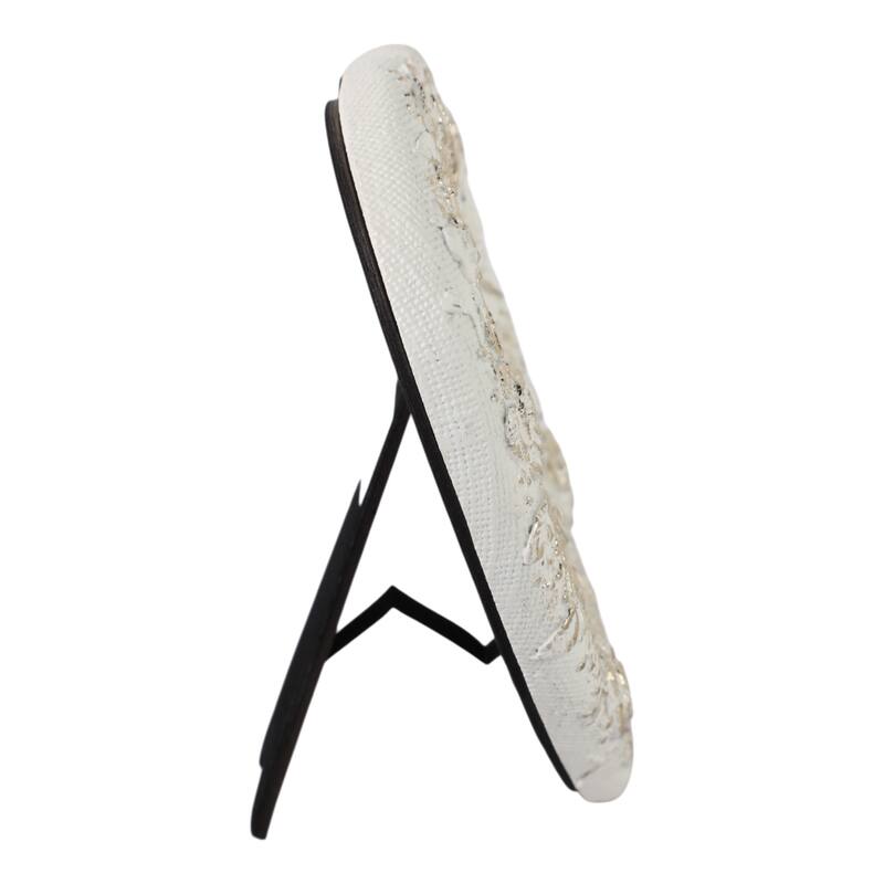 Polyresin Heart Shaped Photo Frame Floral Carving Design - 5x5" Ivory