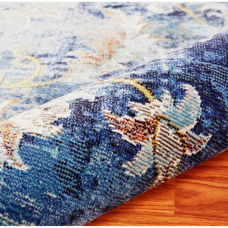 Sevita Lotus Floral Navy Multicolor Traditional Rug