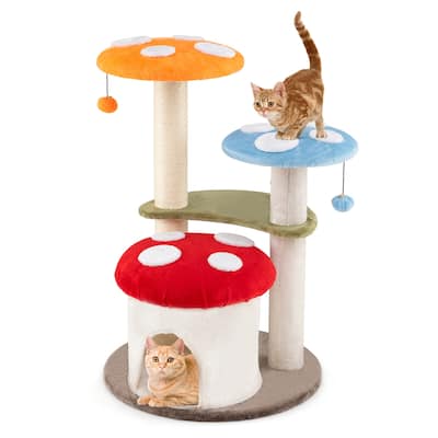 Colorful Mushroom Cat Tree with Multi-Level Platforms and Sisal Scratching Posts 35 Inch